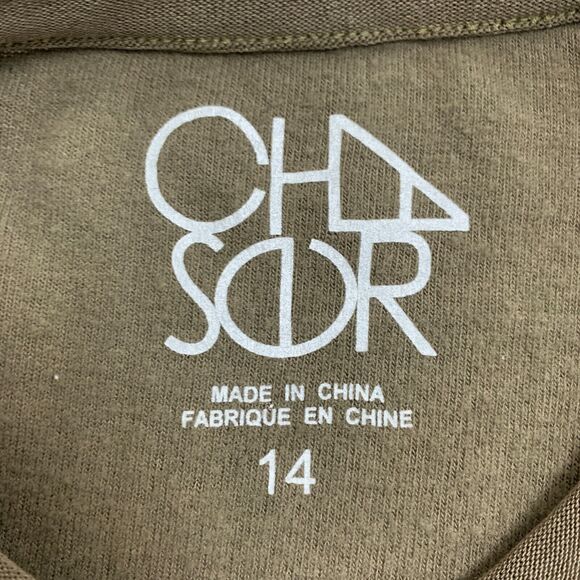 Chaser Sweatshirt Womens 14 Dark Olive Crew Neck Pleated Cuff Long Sleeve Top - Picture 10 of 12